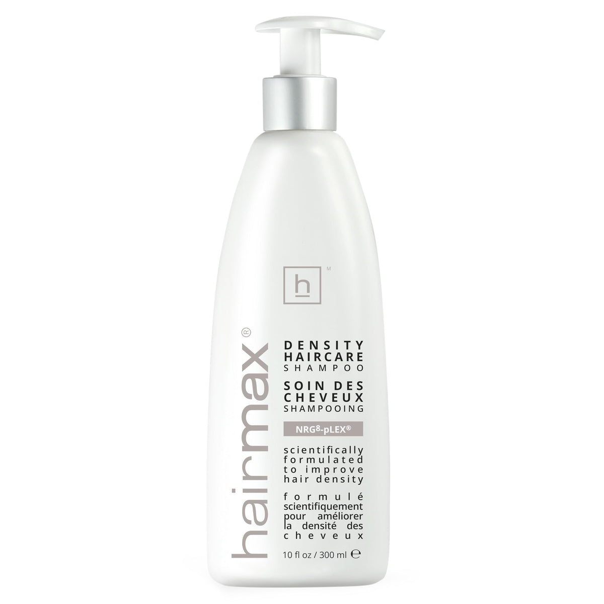 HairMax Density Shampoo bottle highlights thinning-hair solution for a fuller look.