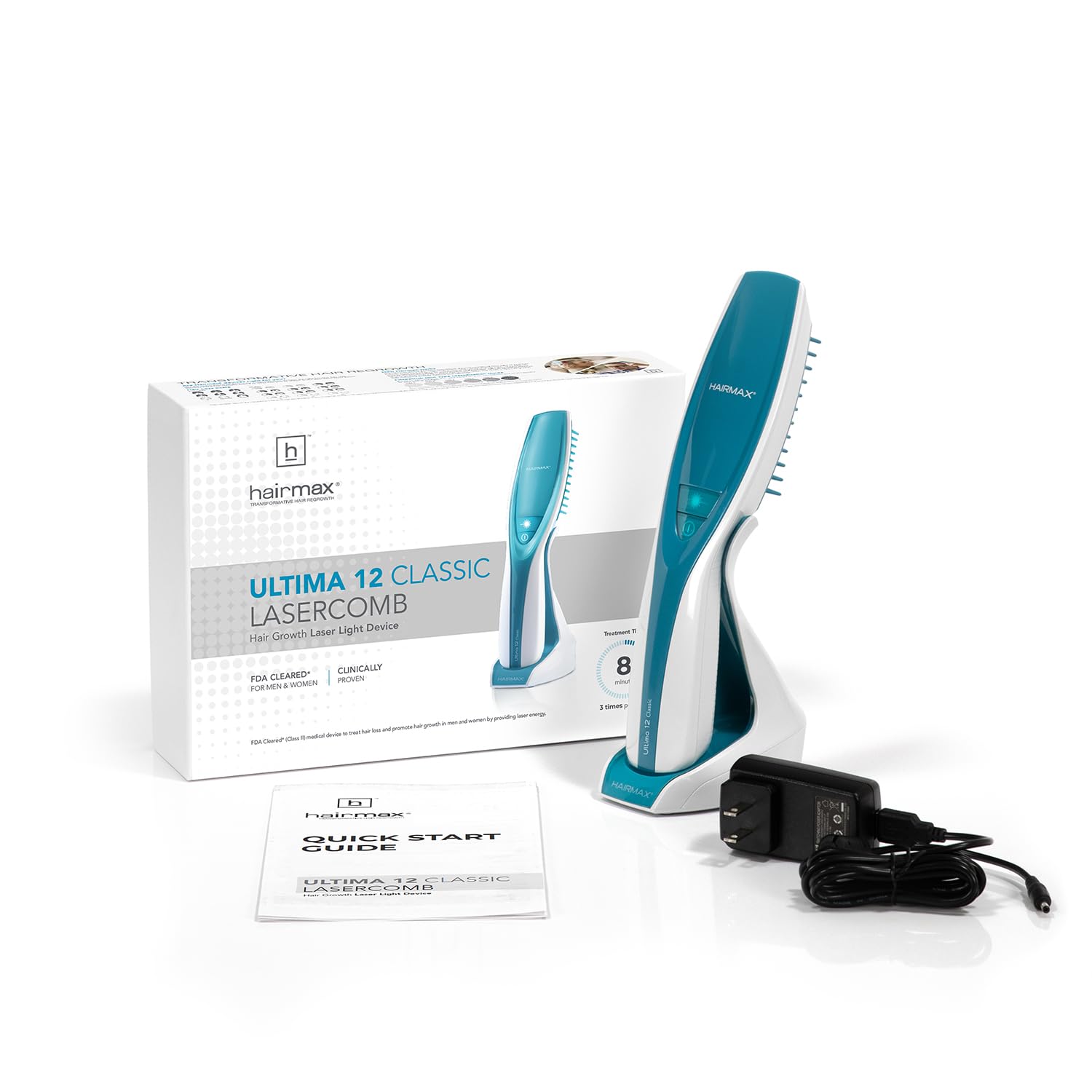 HairMax Ultima 12 Classic in-use demonstrates at-home hair regrowth routine.