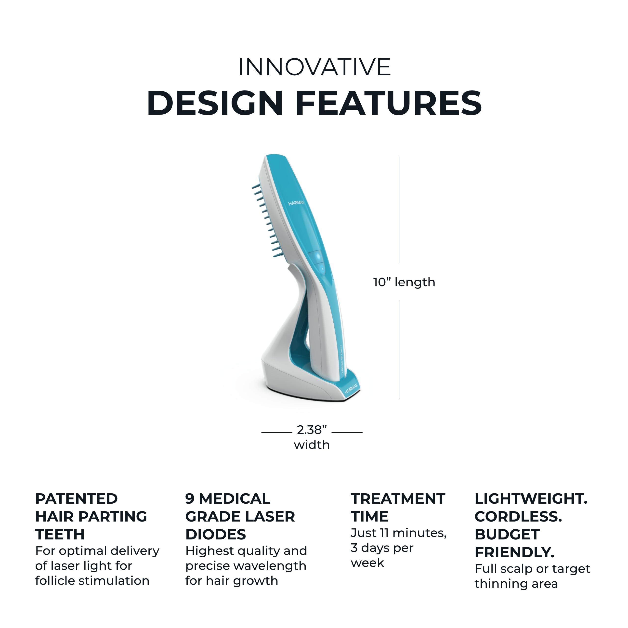 Hairmax Ultima 9 Classic parting teeth for precise scalp treatment.