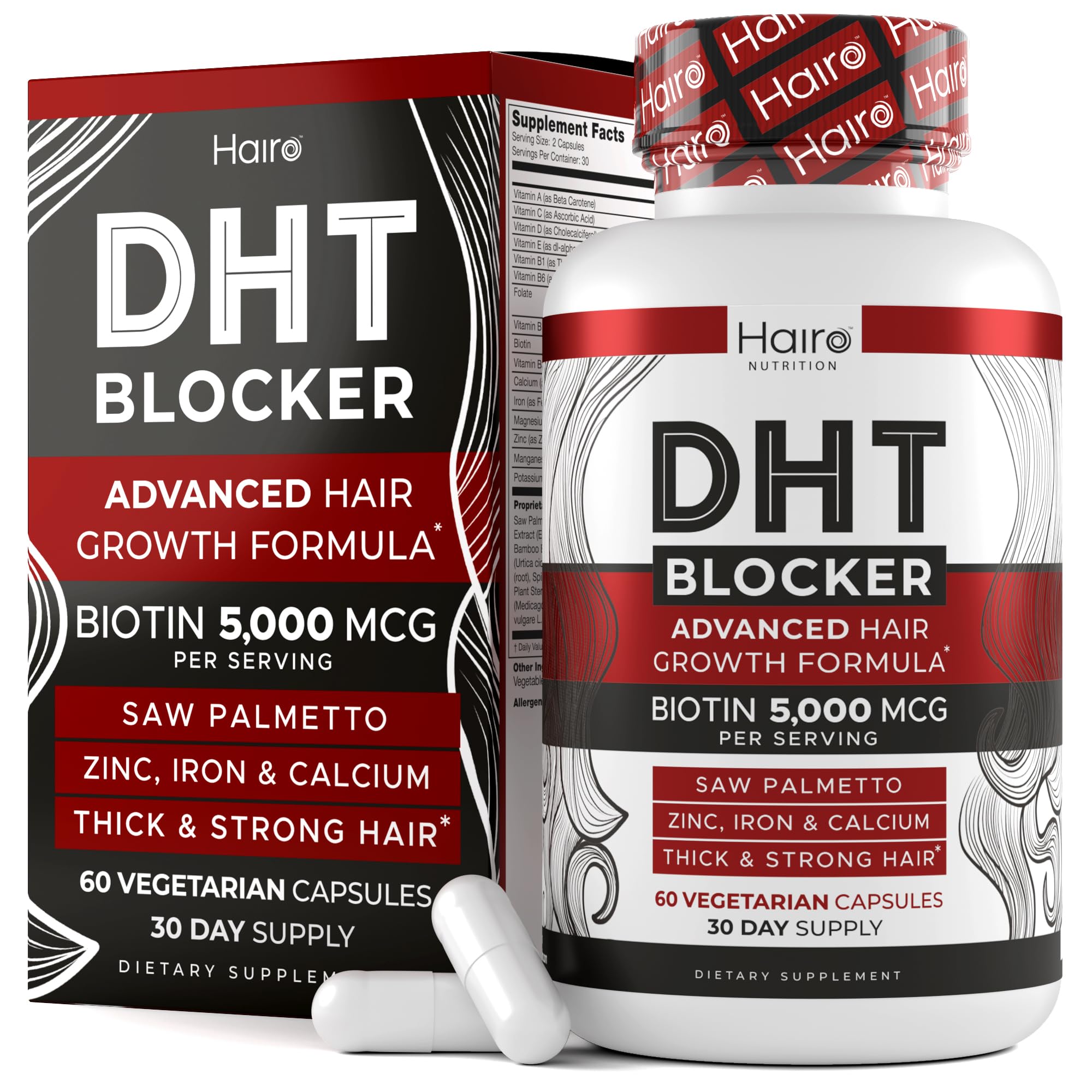 Hairo Nutrition DHT Blocker bottle with capsules for daily hair support.