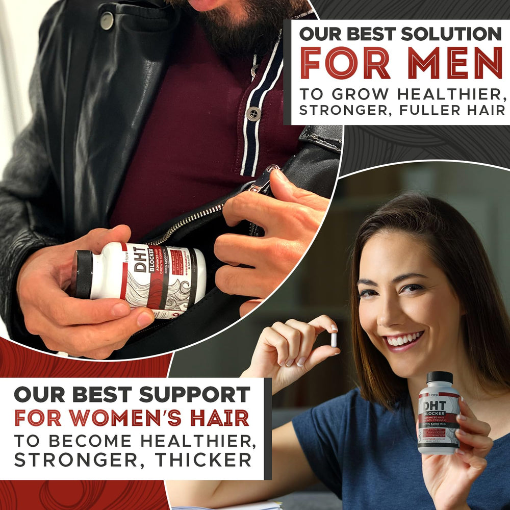 Hairo Nutrition DHT Blocker daily routine shot with pills ready to take.