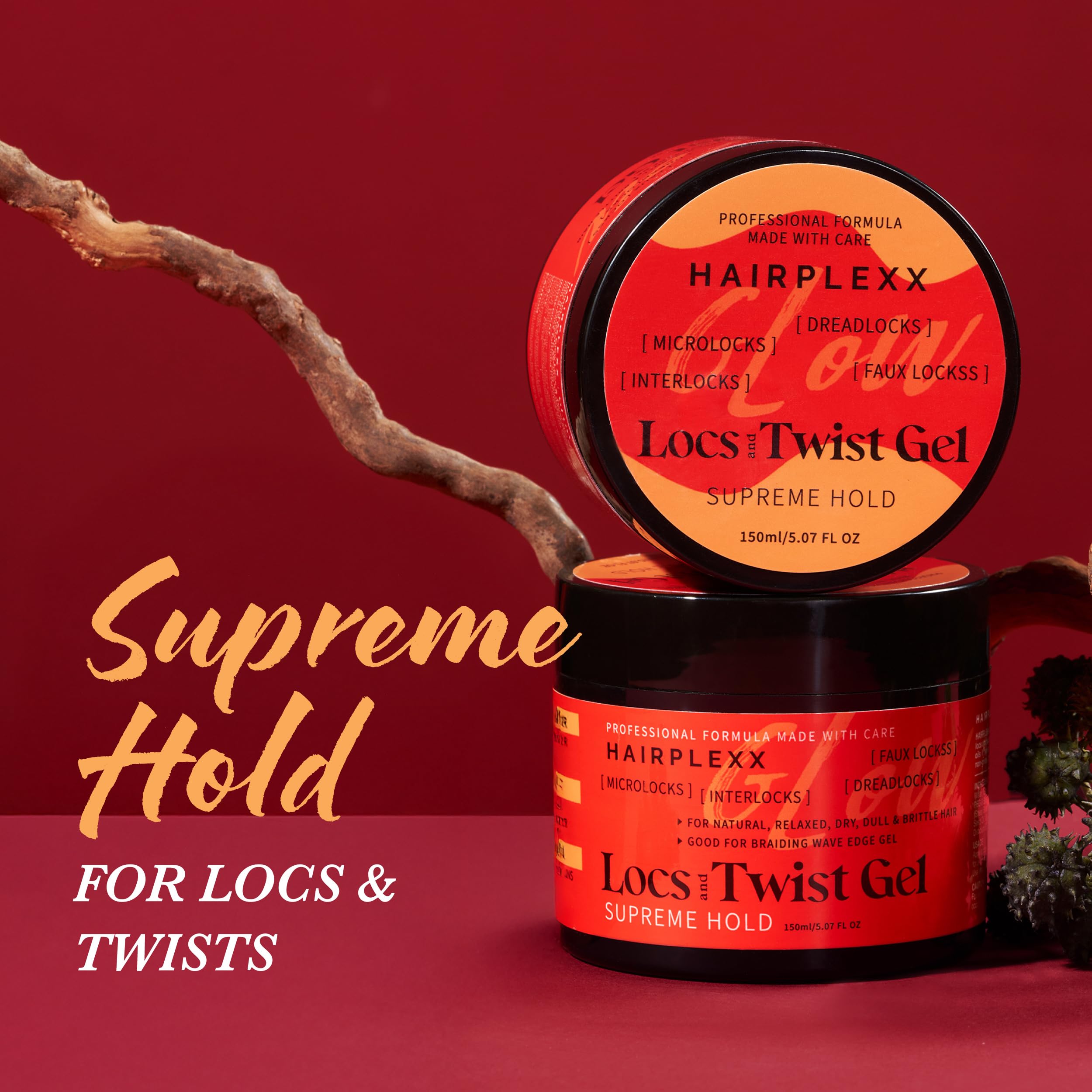 Hairplexx Glow Loc & Twist Gel close-up highlighting shea butter moisturization