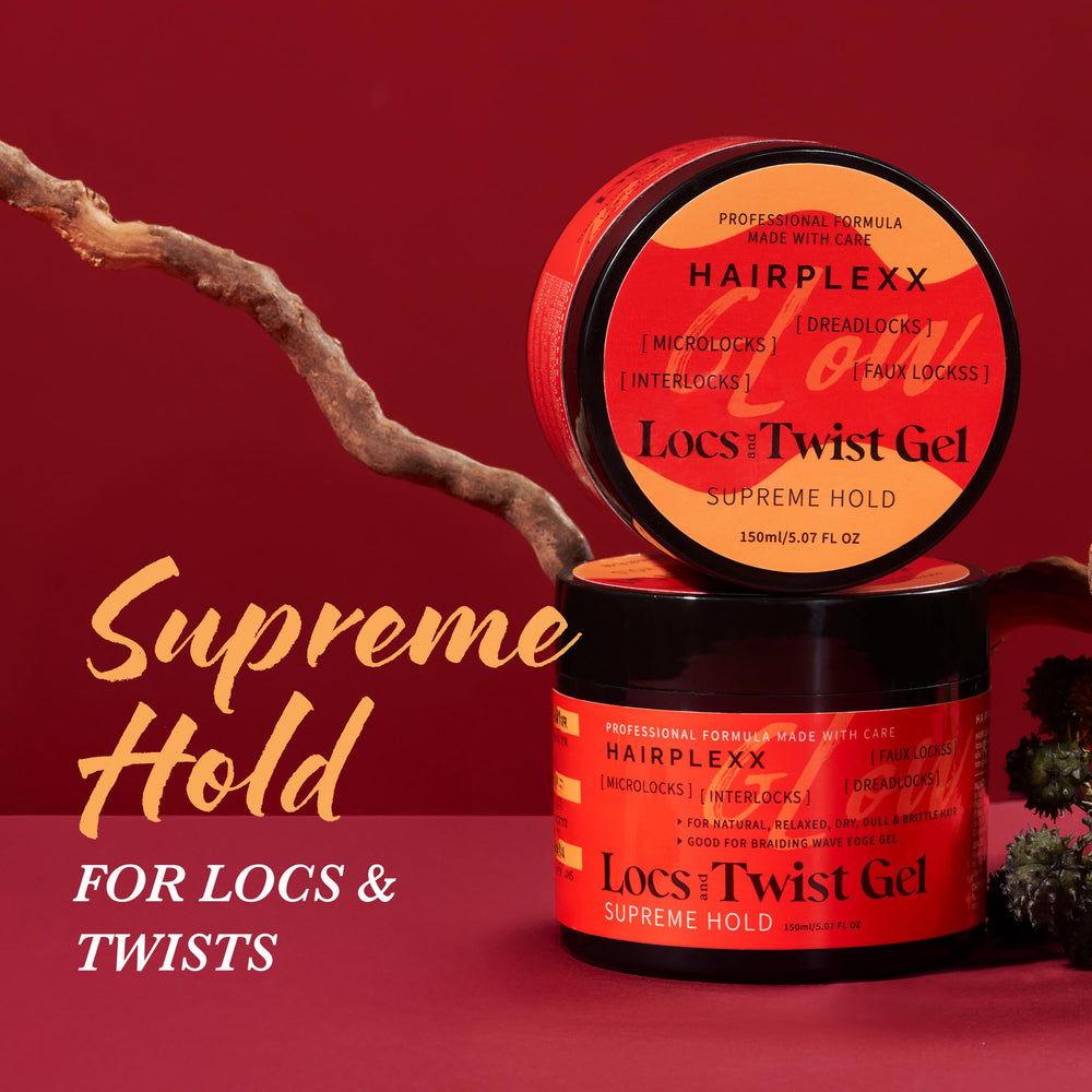 Hairplexx Glow Loc & Twist Gel close-up highlighting shea butter moisturization