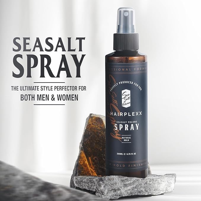 Hairplexx Sea Salt Volume mist in hand showing texture for style.