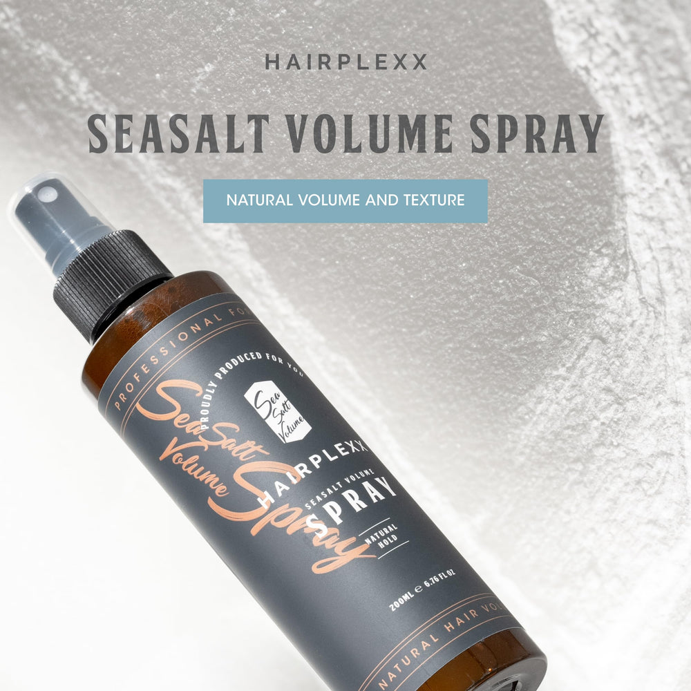 Hairplexx Sea Salt Volume bottle highlights natural, paraben-free ingredients.