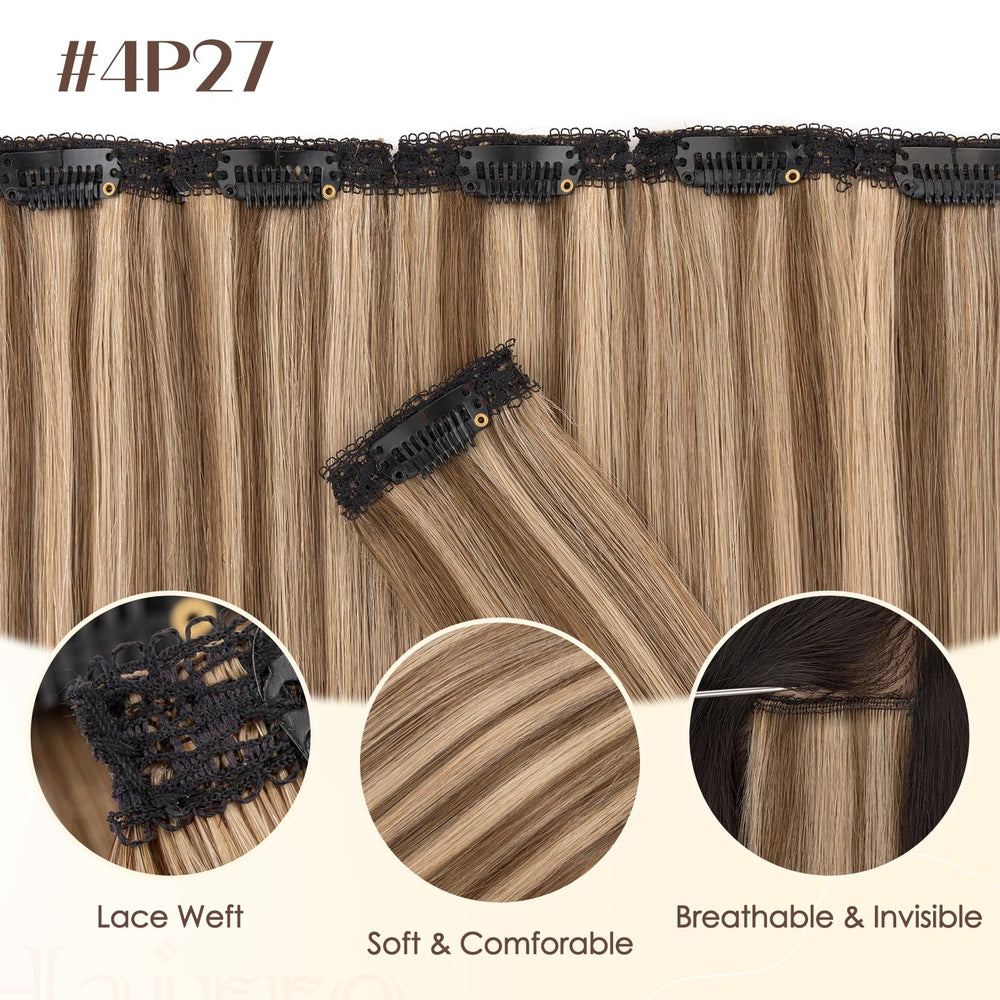 Hairro color 4P27 mix closeup showcases blended medium brown and dark blonde shade