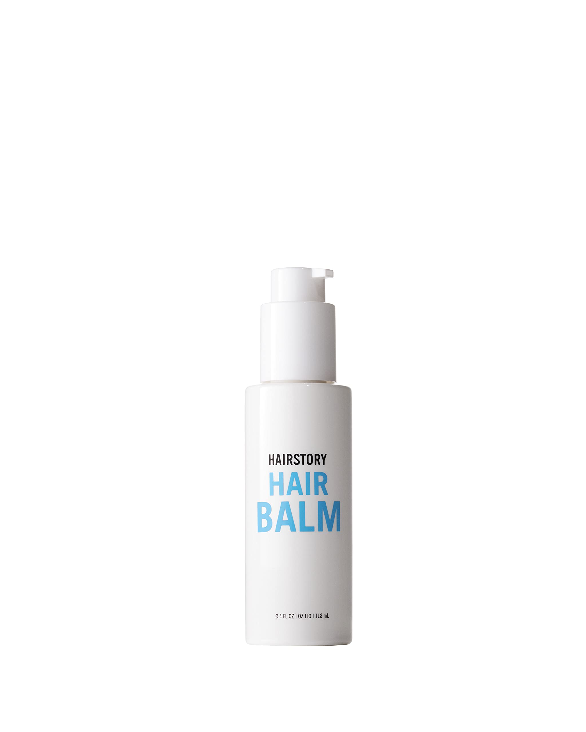 Hairstory Hair Balm bottle pour demonstrates moisture for all hair types and effortless smoothing