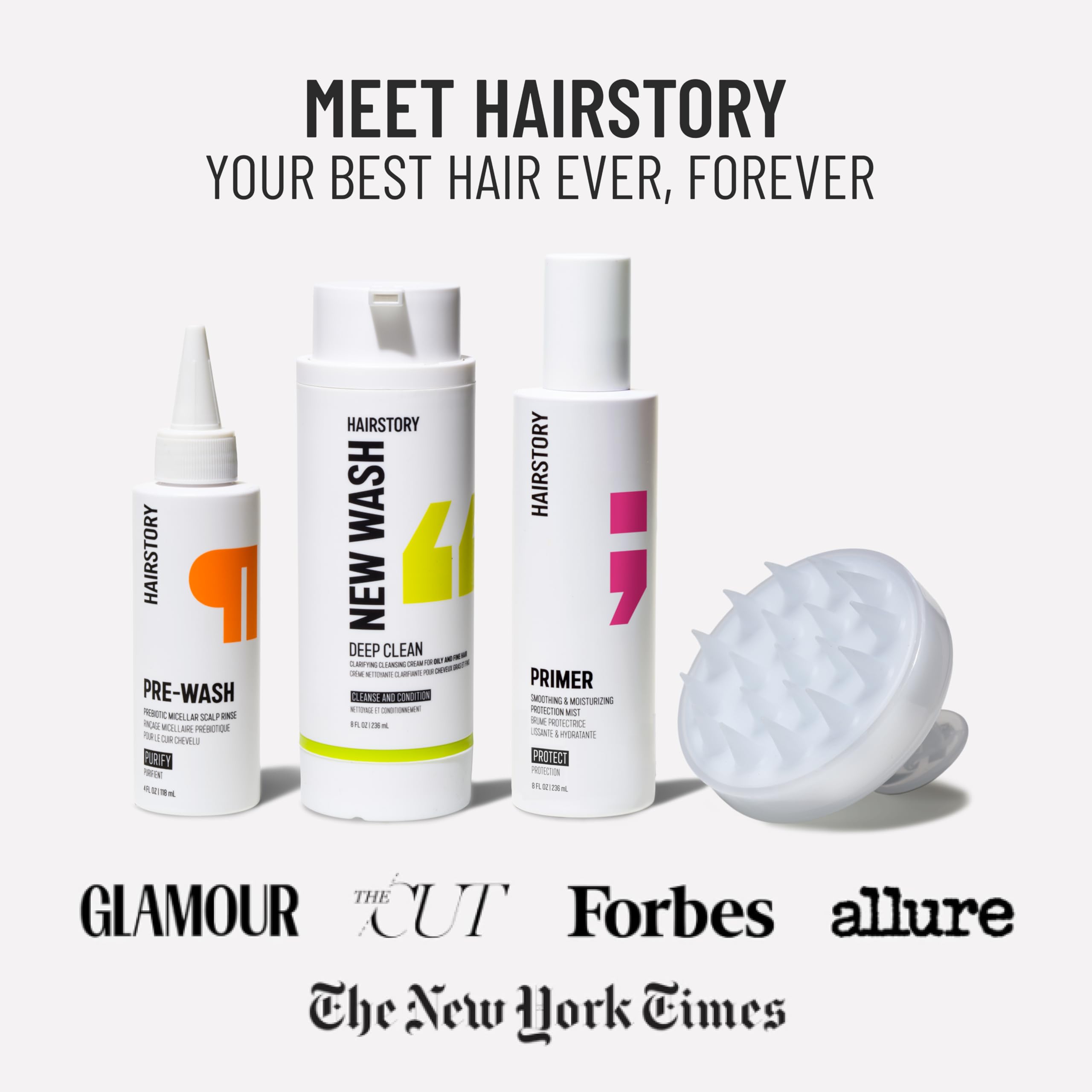 Hairstory New Wash Deep Clean 8oz packaging shot emphasizing practical everyday use