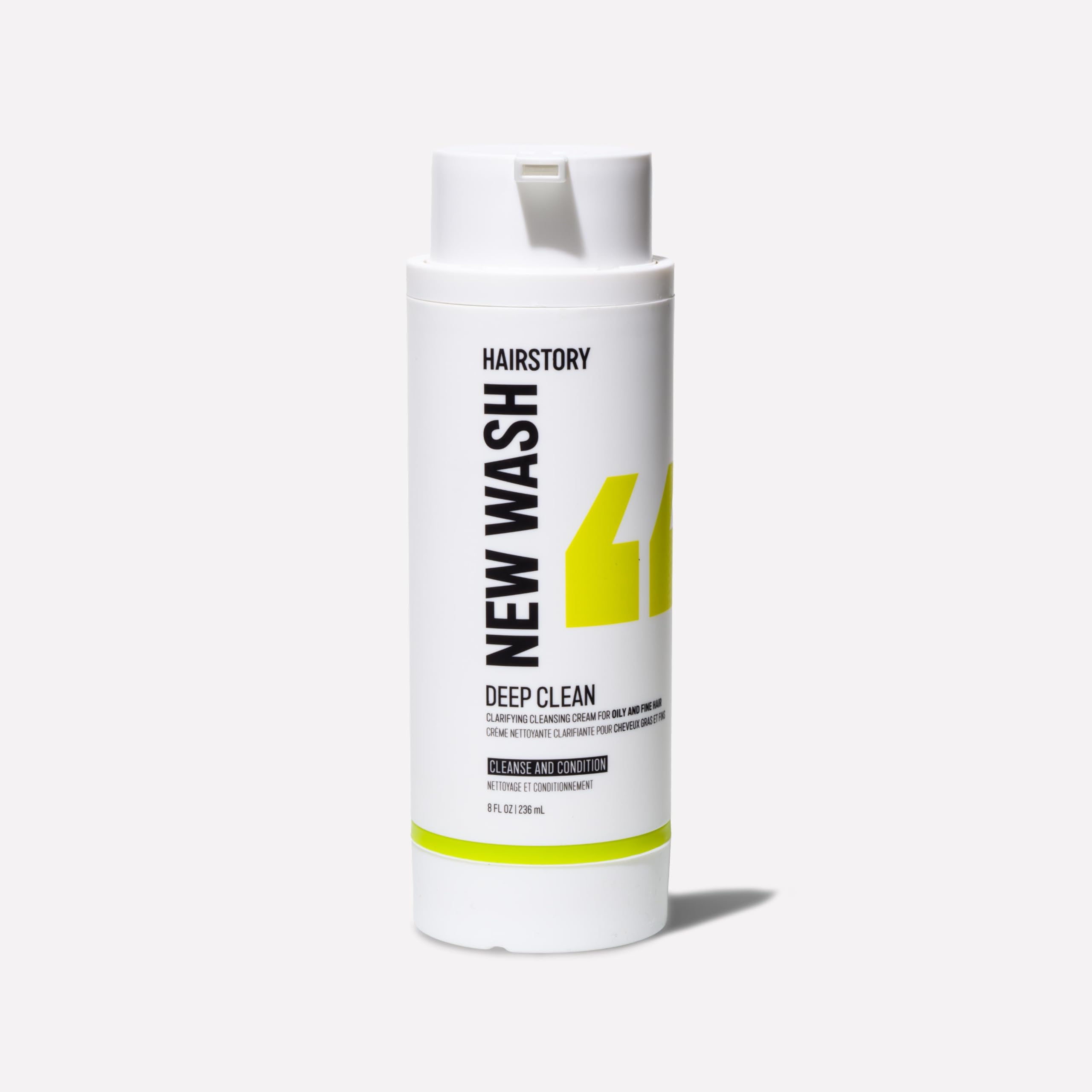 Hairstory New Wash Deep Clean bottle front showing clean design and color-safe cleansing