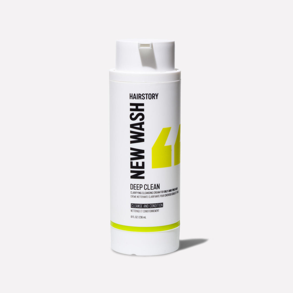 Hairstory New Wash Deep Clean bottle front showing clean design and color-safe cleansing
