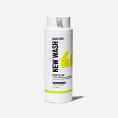 Hairstory New Wash Deep Clean bottle front showing clean design and color-safe cleansing