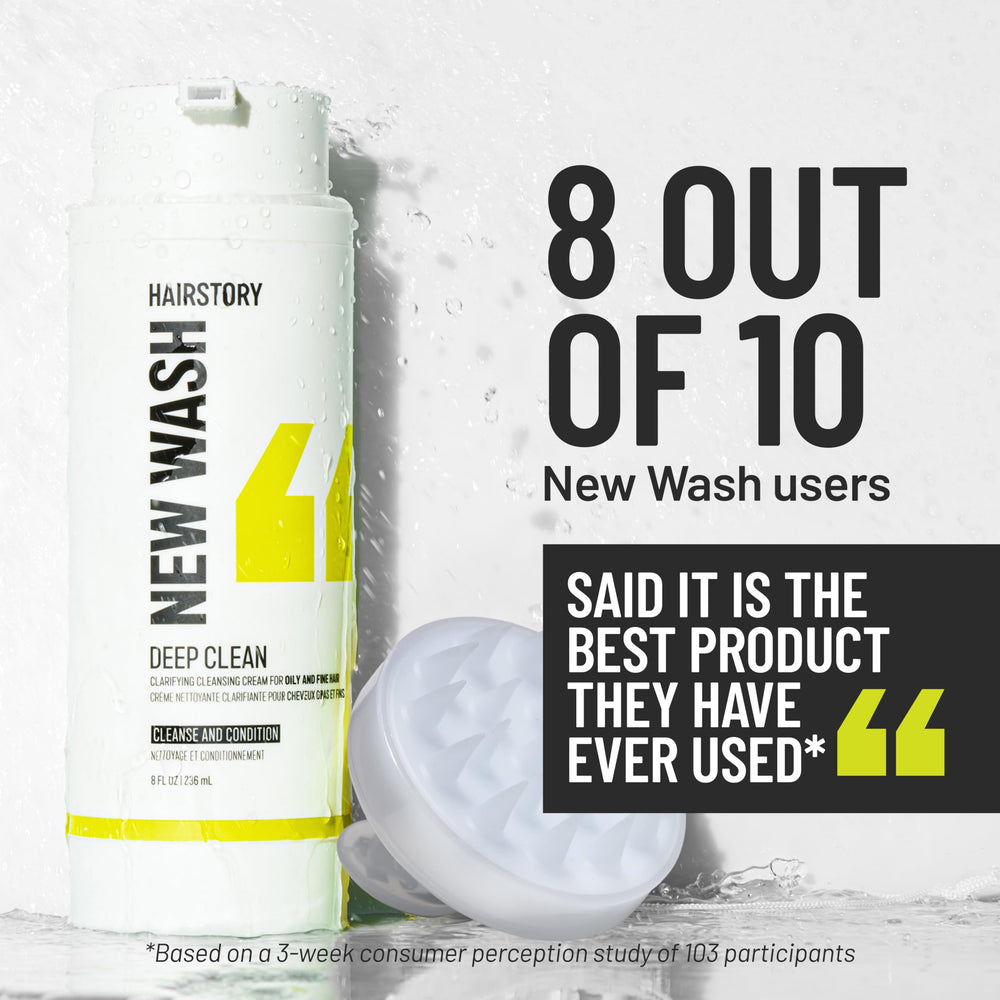 Hairstory New Wash Deep Clean color-preservation bottle supports color-safe cleansing