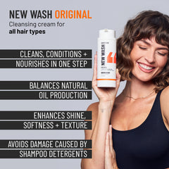 Hairstory New Wash Original label closeup, clean ingredients focus.