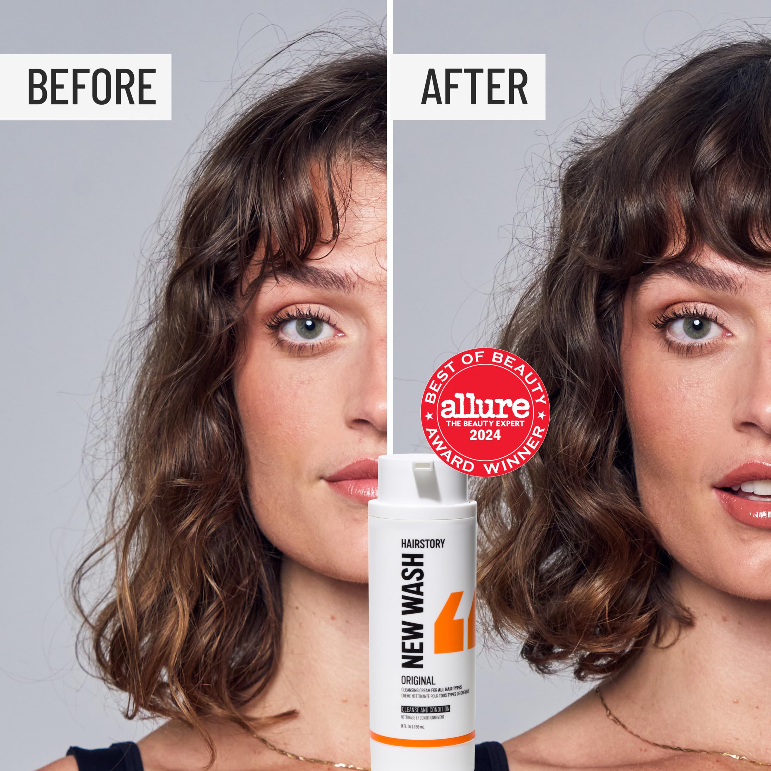 Hairstory New Wash Original bottle pour, easy application focus.