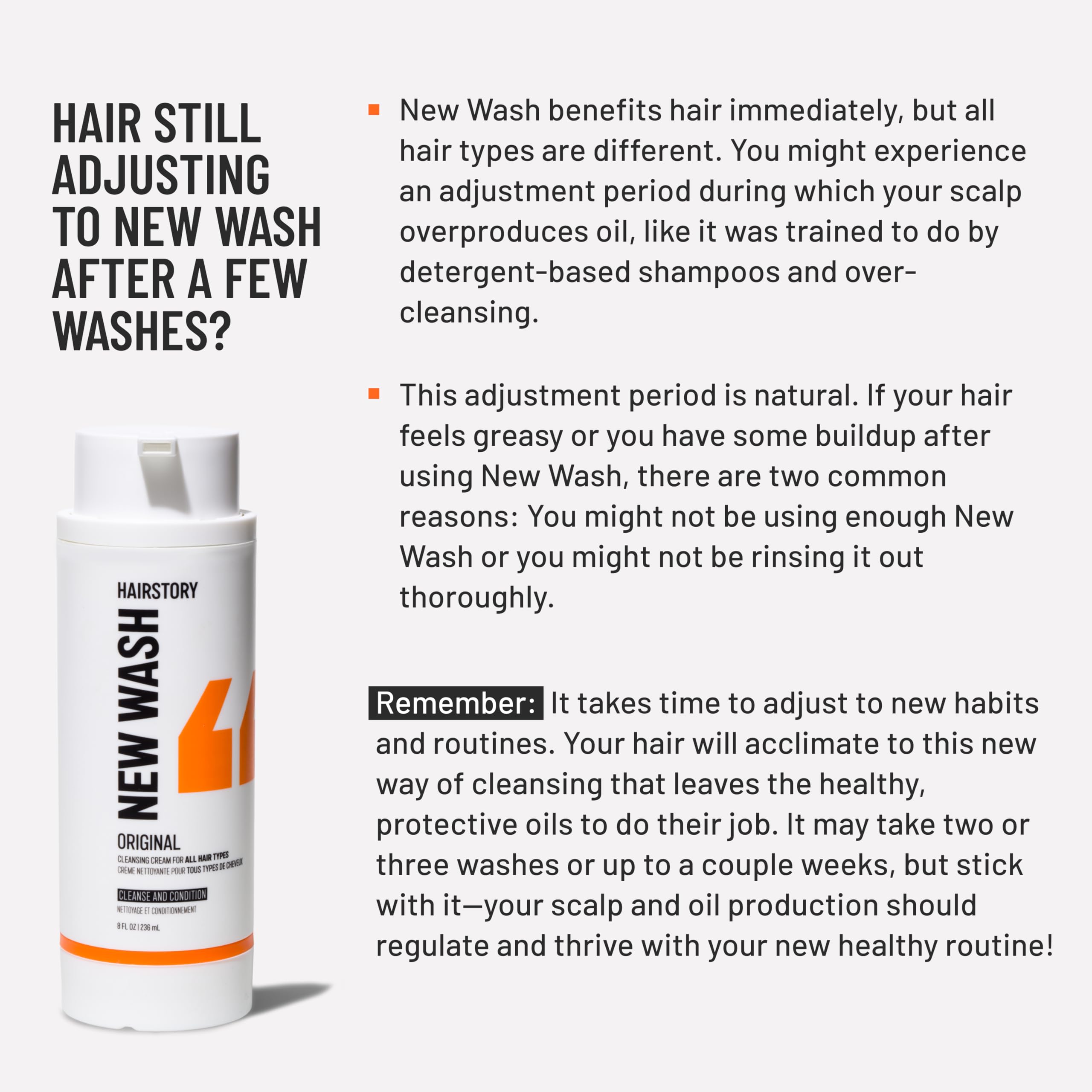 Hairstory New Wash Original cream texture, silky cleansing.