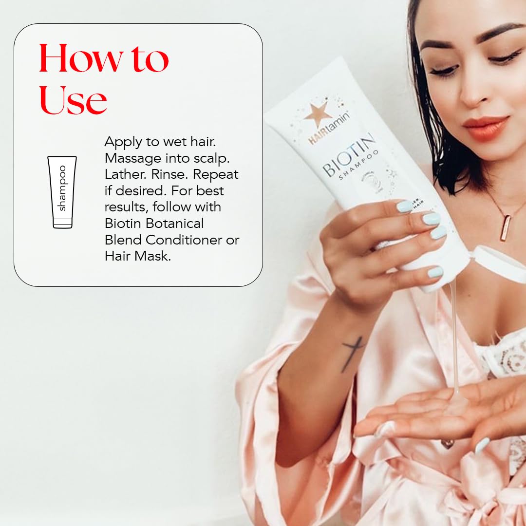 HAIRtamin Biotin Shampoo premium packaging with clear product details