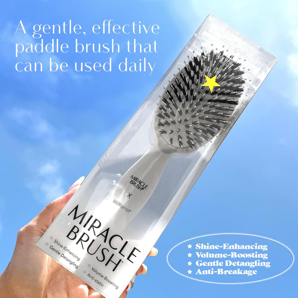 Hairtamin Miracle Brush anti-static top view emphasizes oil distribution
