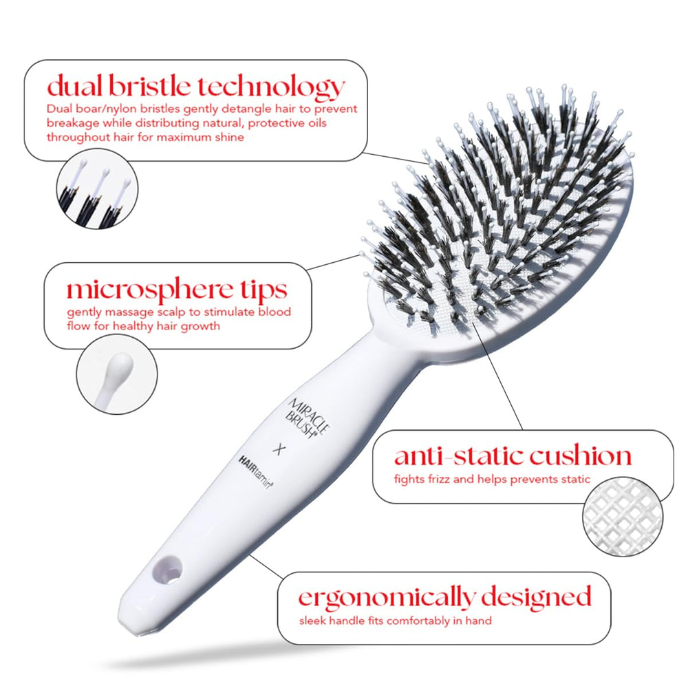 Hairtamin Miracle Brush close up bristles highlight anti-static technology