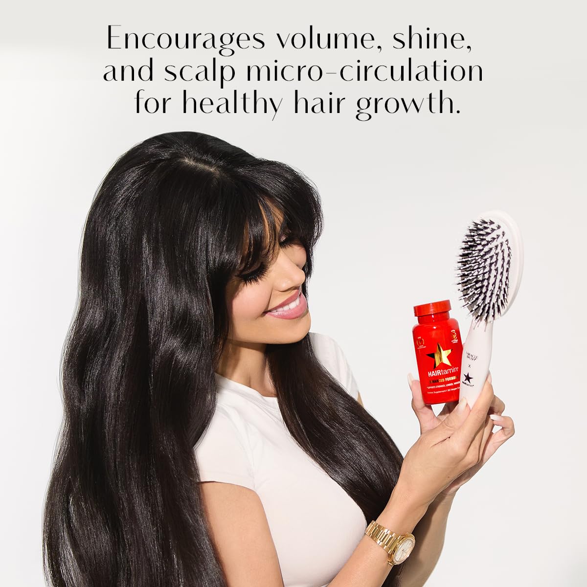 Hairtamin Miracle Brush in use for smooth detangling and shine