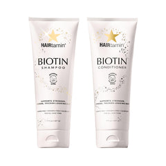 HAIRtamin shampoo bottle closeup shows color-safe formula for treated hair.