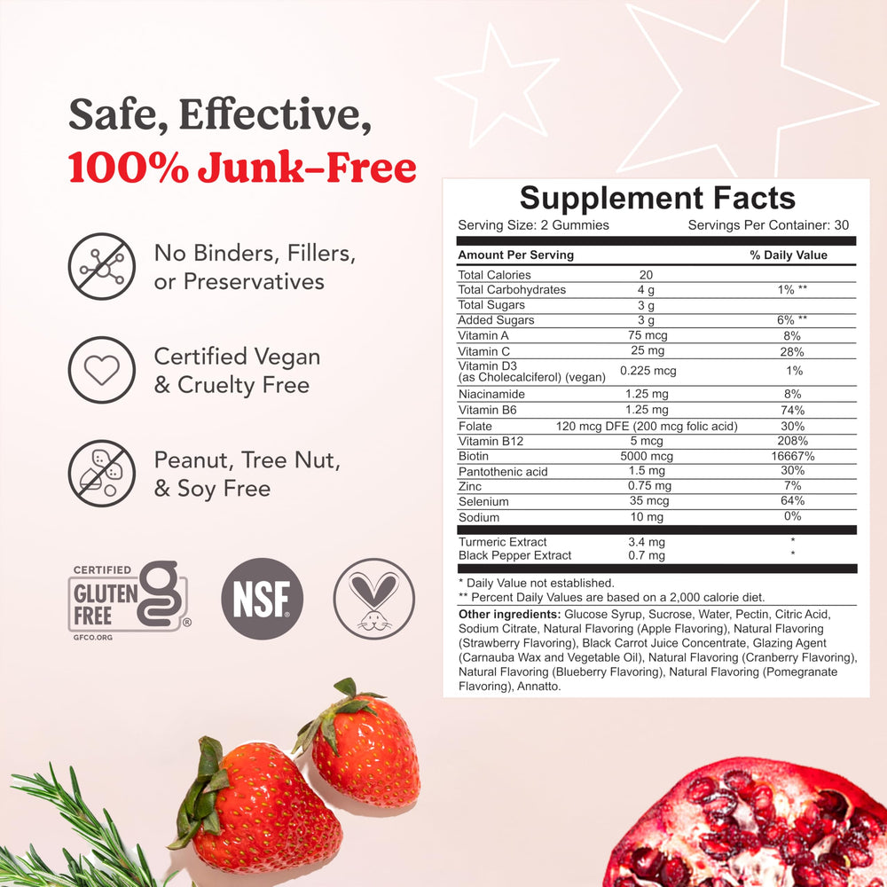 HAIRtamin Vegan Gummy Stars glass with gummies suggesting daily intake.