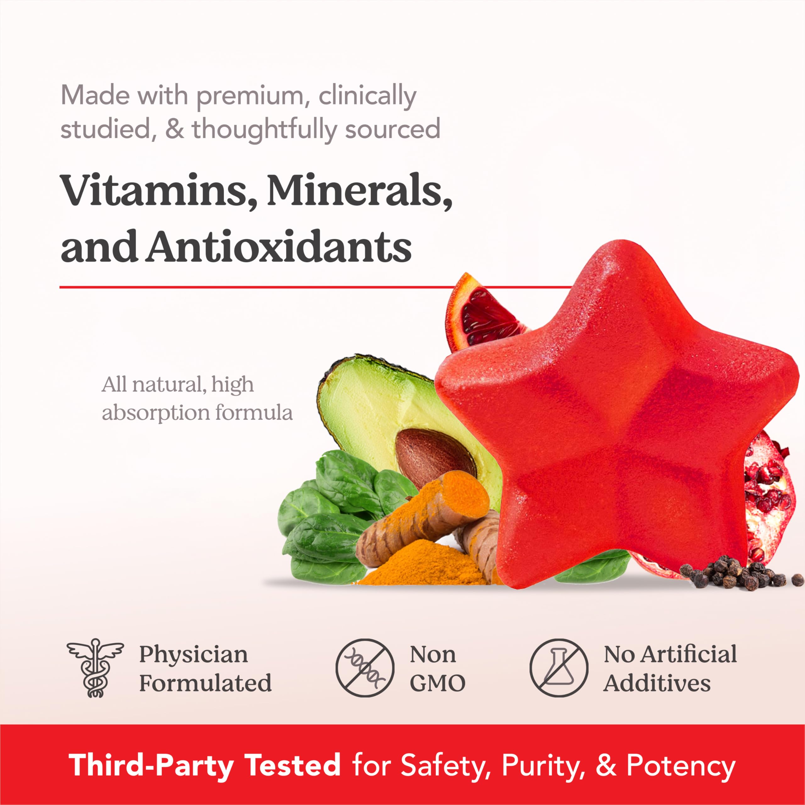Gummy Stars packaging beside a spoon emphasizes gluten-free, low sugar