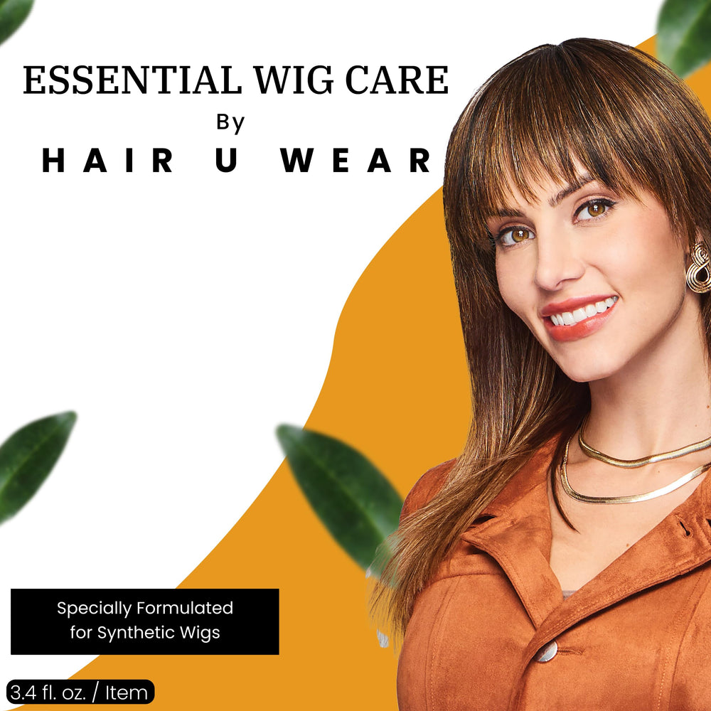 HairUWear conditioner bottle front for detangling and fiber protection