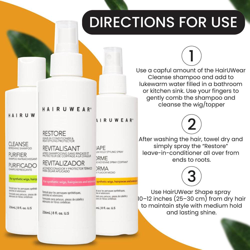HairUWear full-size wig care kit display showing complete routine