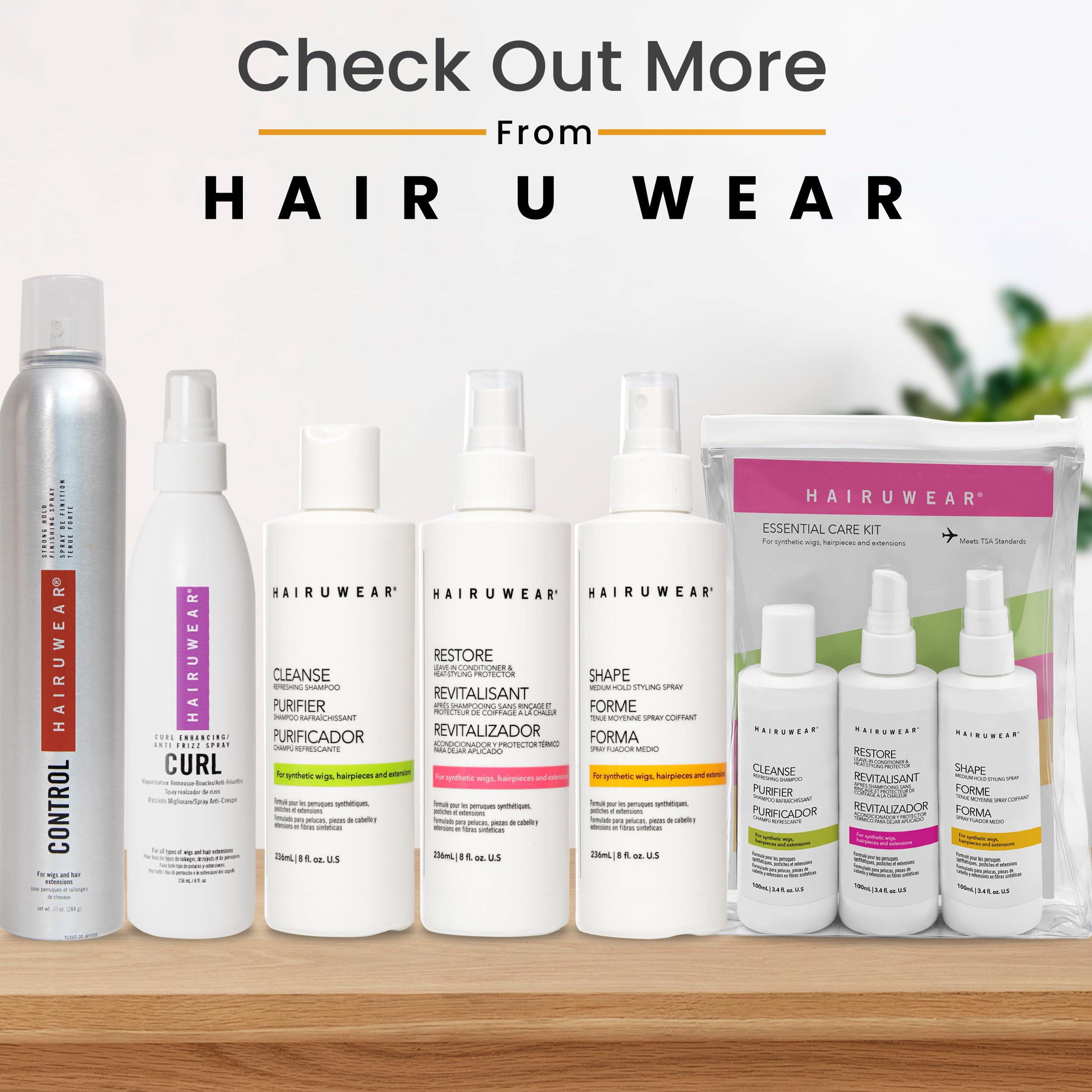 HairUWear routine closeup ready-to-use wig maintenance set