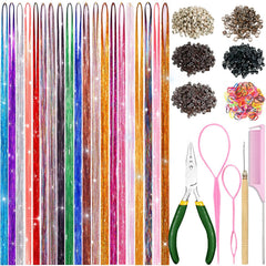 HAITOO Hair Tinsel Kit shows 20 colors unboxed for vibrant party-ready strands.