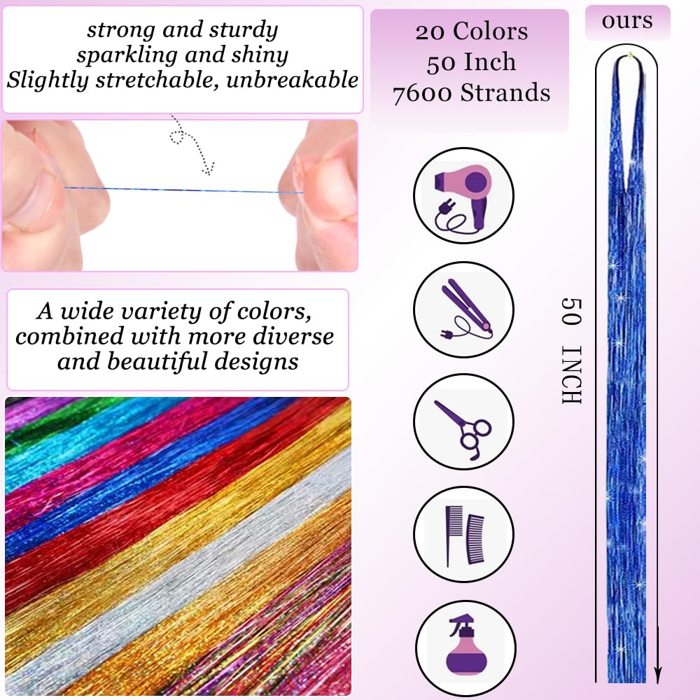 HAITOO Hair Tinsel Kit offers 50-inch length to cut to match any hair length.