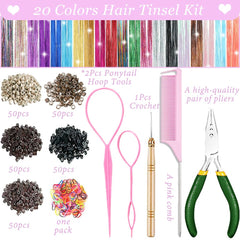 HAITOO Hair Tinsel Kit includes 50 silicone rings for secure sparkle attachment.
