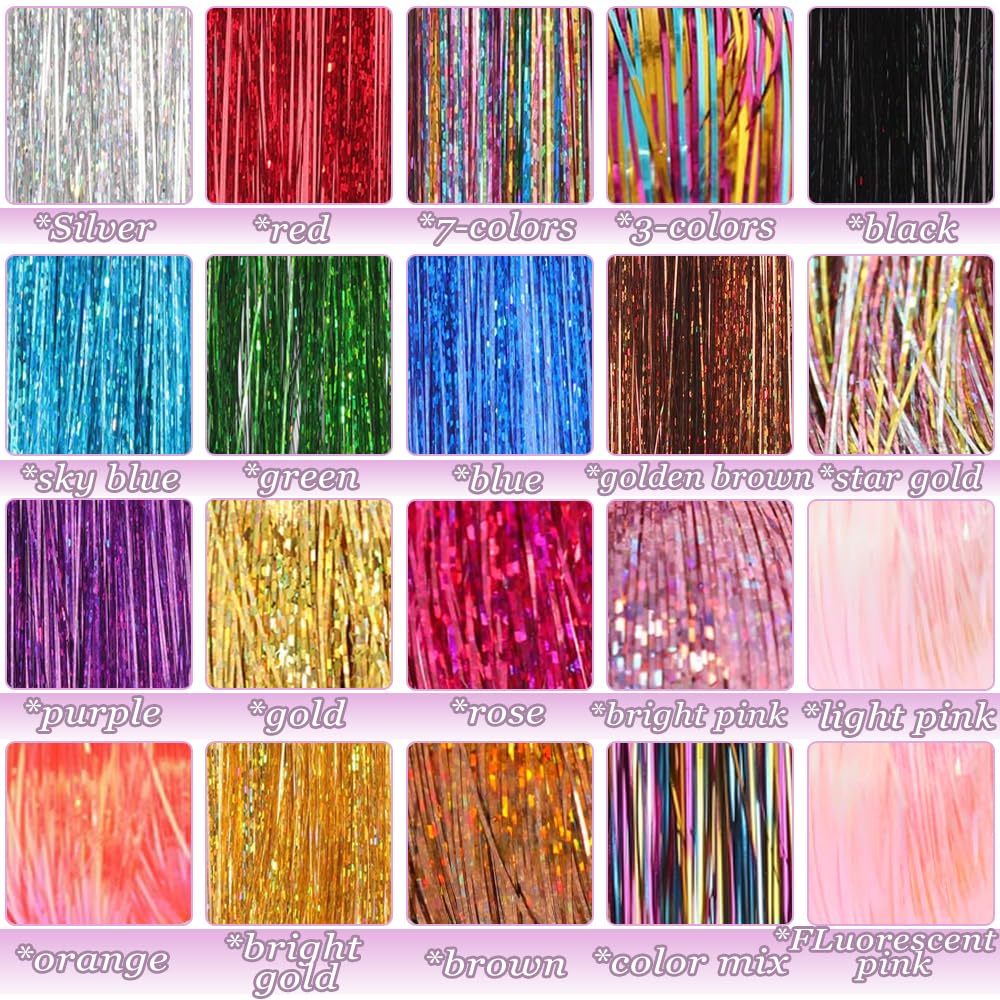 HAITOO Hair Tinsel Kit features 8600 strands for abundant shimmer and versatile styling.