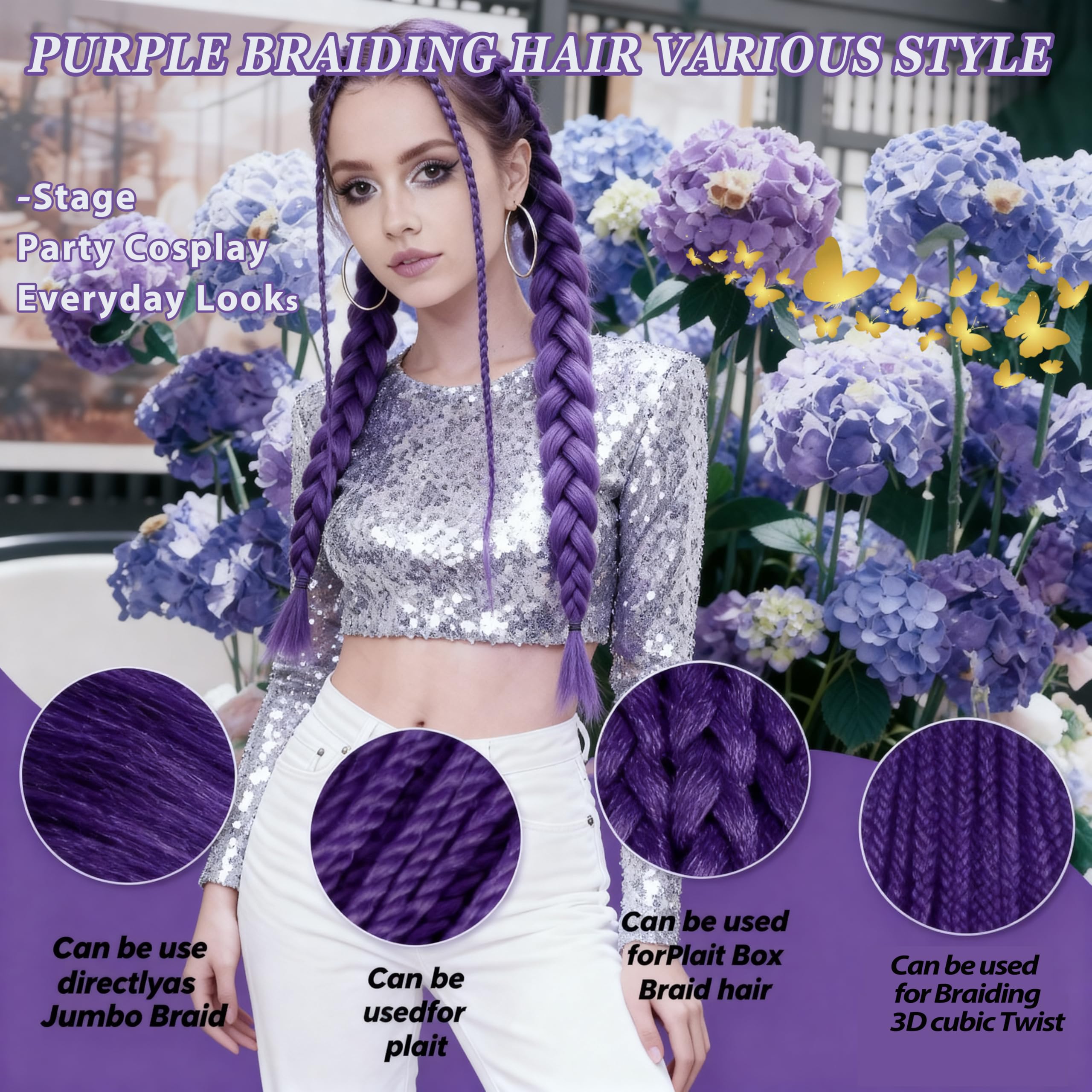 HAITOO long braids purple hair 30 inch displayed in dramatic style.
