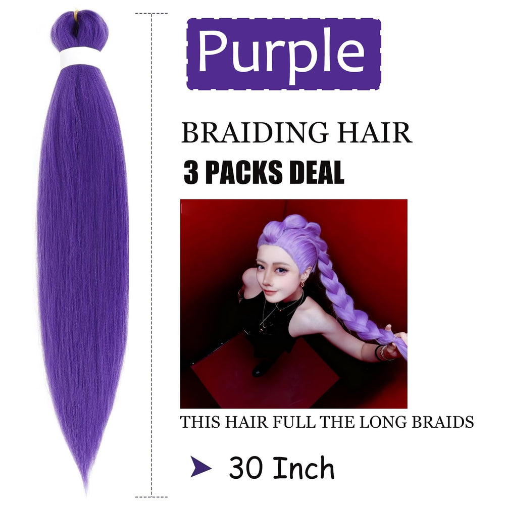 HAITOO purple braiding hair 30inch extensions on model for easy cosplay