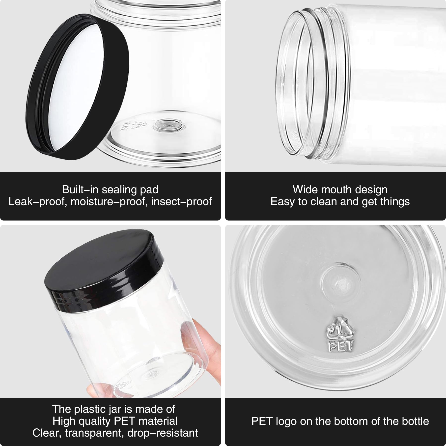 Hajoyful clear jar features wide mouth for easy filling and viewing contents.
