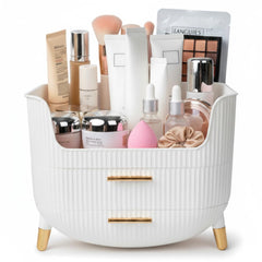 HALAFE makeup organizer front view highlighting ribbed texture and luxury vanity accents
