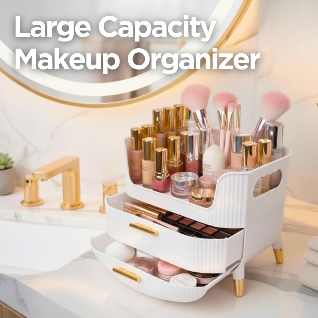 HALAFE makeup organizer side handles for easy transport between rooms
