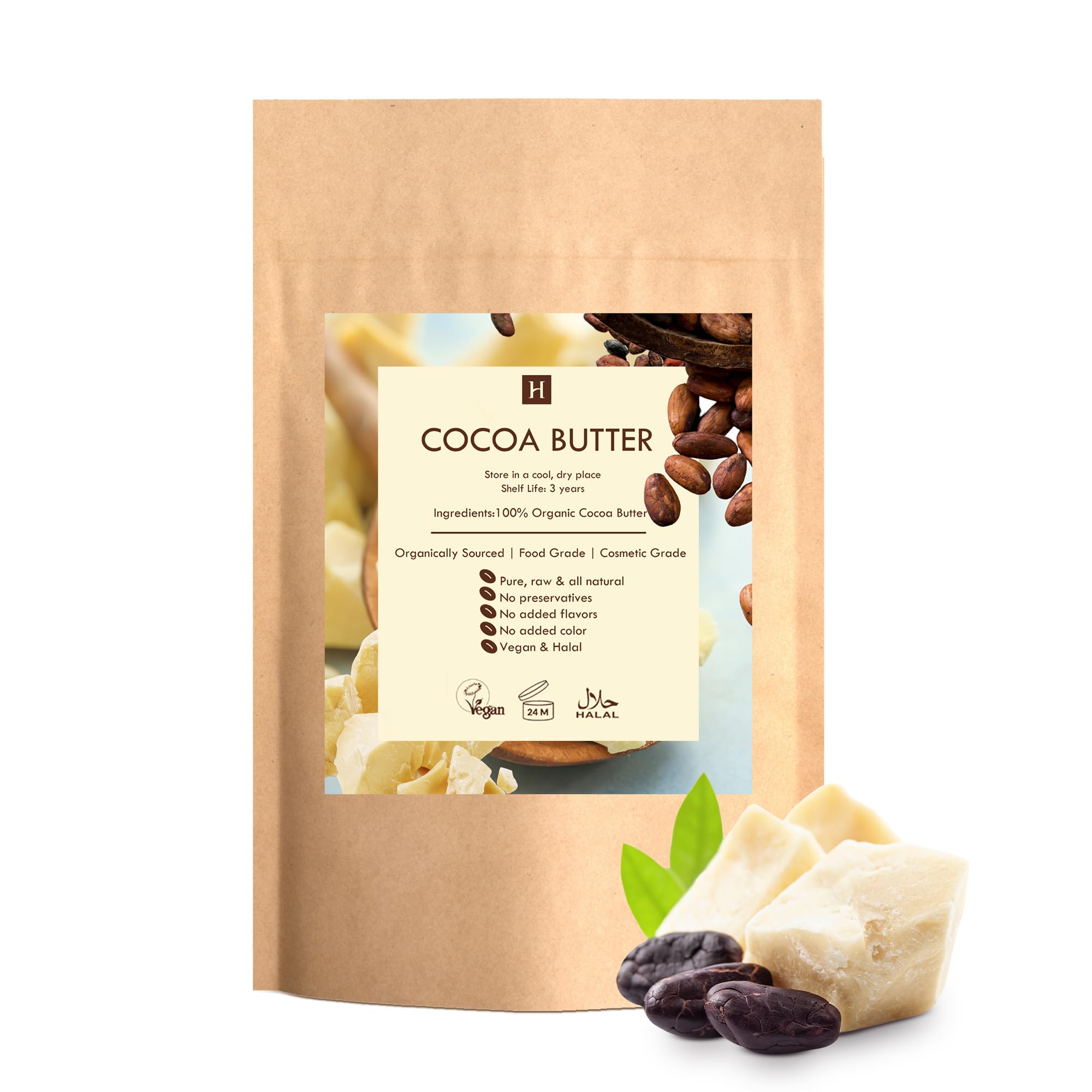 HalalEveryDay cocoa butter bag close-up for skincare nourishment.