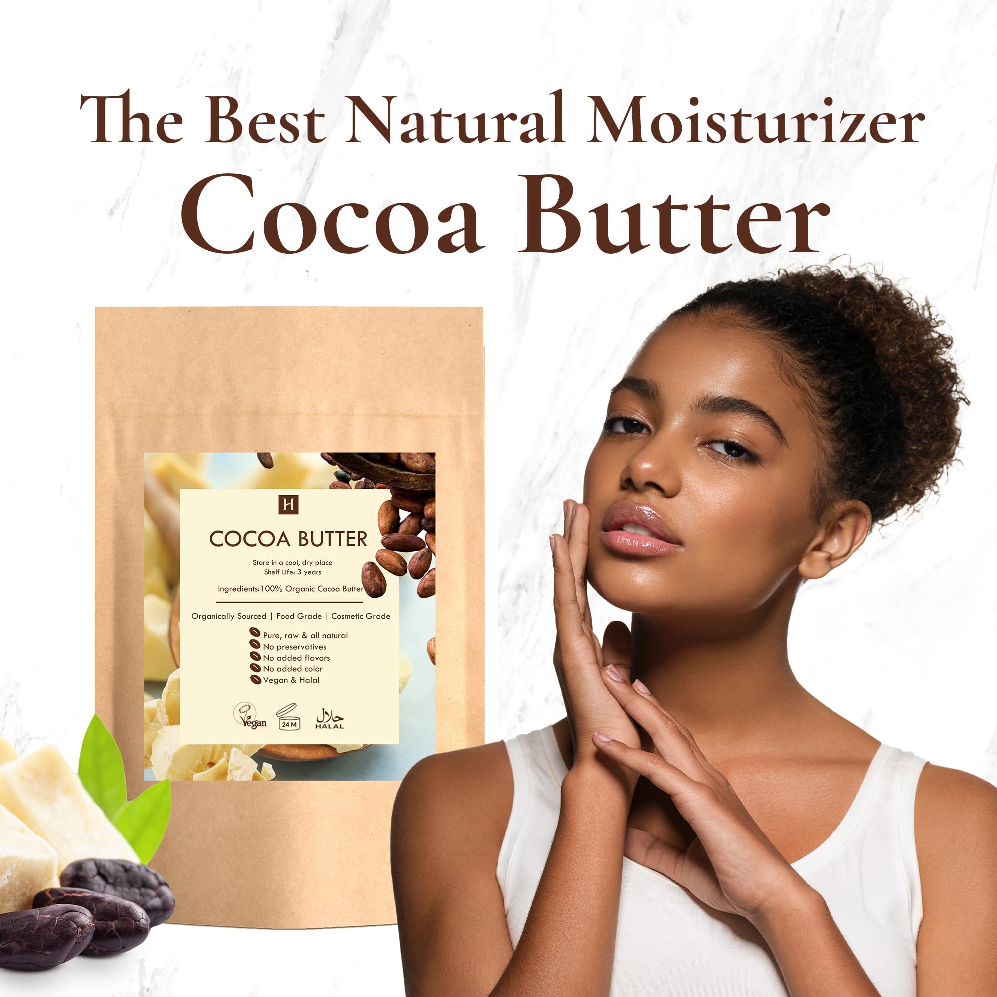 HalalEveryDay cocoa butter block cut for cosmetic formulations.