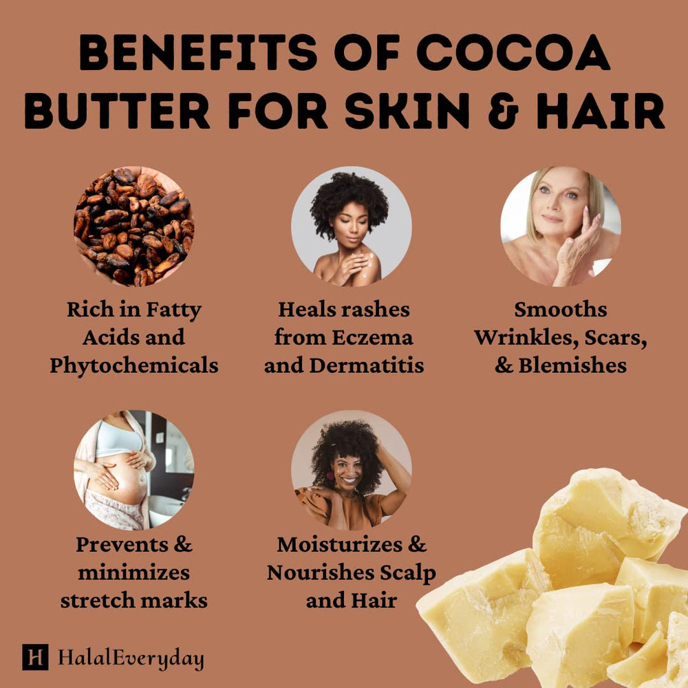 HalalEveryDay cocoa butter chunks in resealable bag for easy moisturization