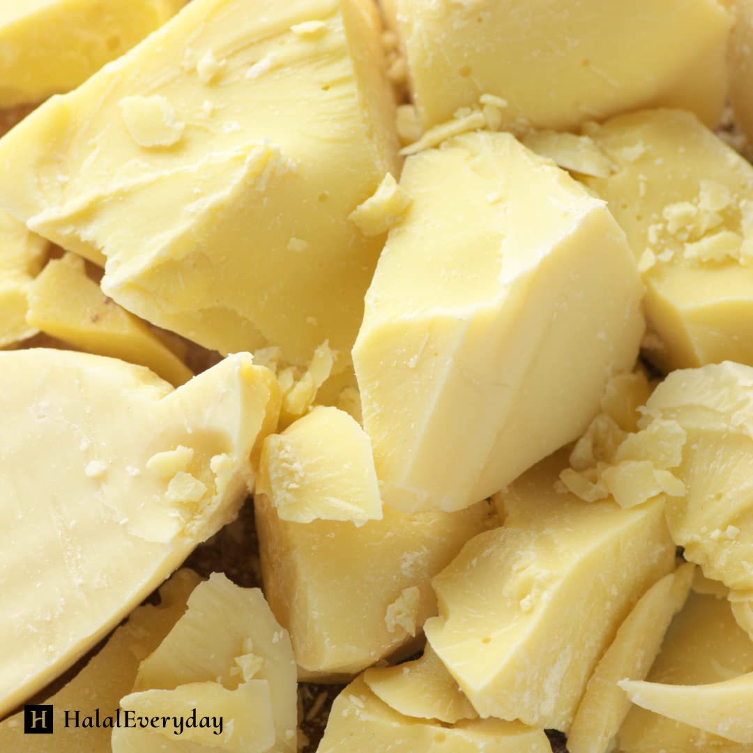 HalalEveryDay raw unrefined cocoa butter texture emphasizing skin-friendly moisturizer