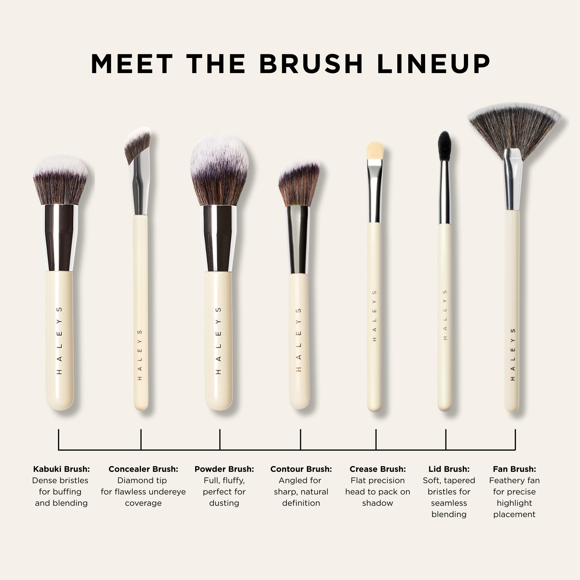 HALEYS Kabuki cruelty-free-bristles closeup showing flexible firmness