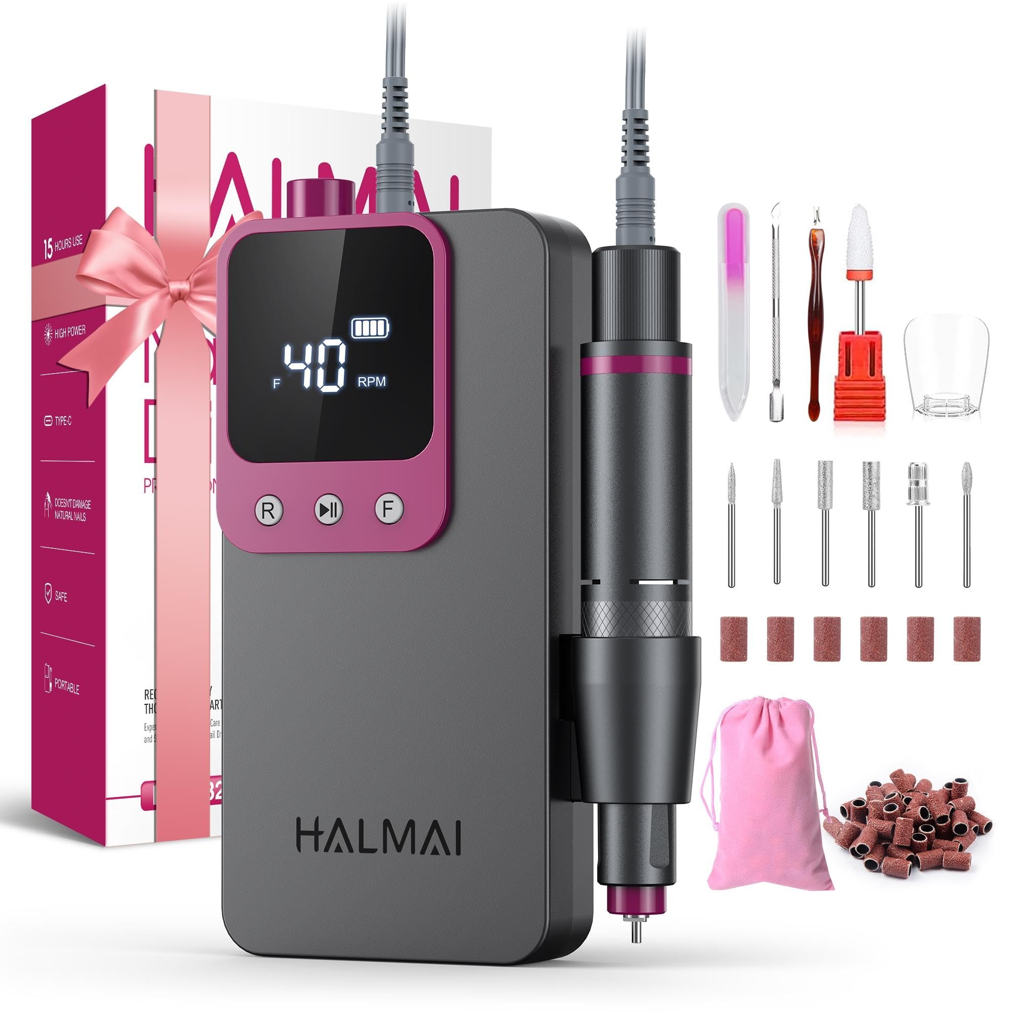 Halmai HMC320 electric nail drill 40,000 RPM high-speed performance for acrylic nails