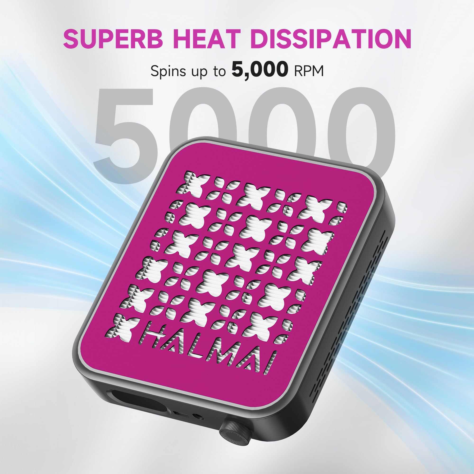 Halmai Nail Dust Collector ergonomic handle demonstrates easy transport during sessions.