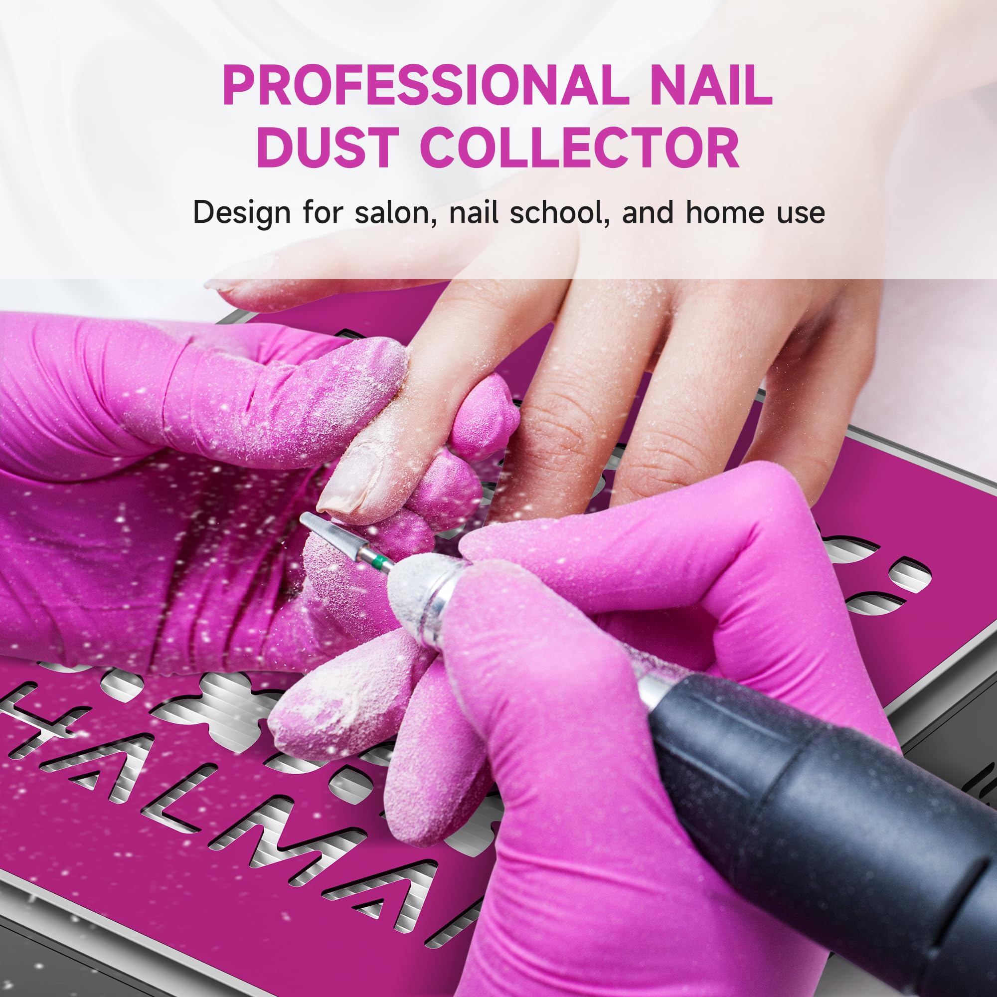 Halmai Nail Dust Collector side profile highlights portability between stations.