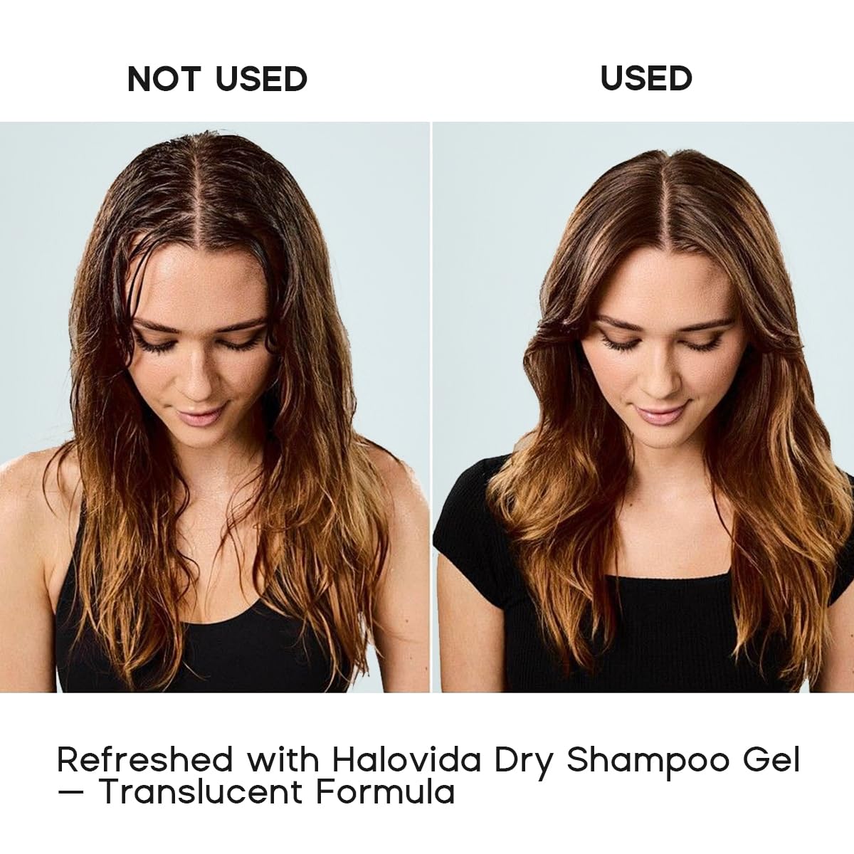 HALOVIDA invisible formula close-up demonstrates residue-free finish.