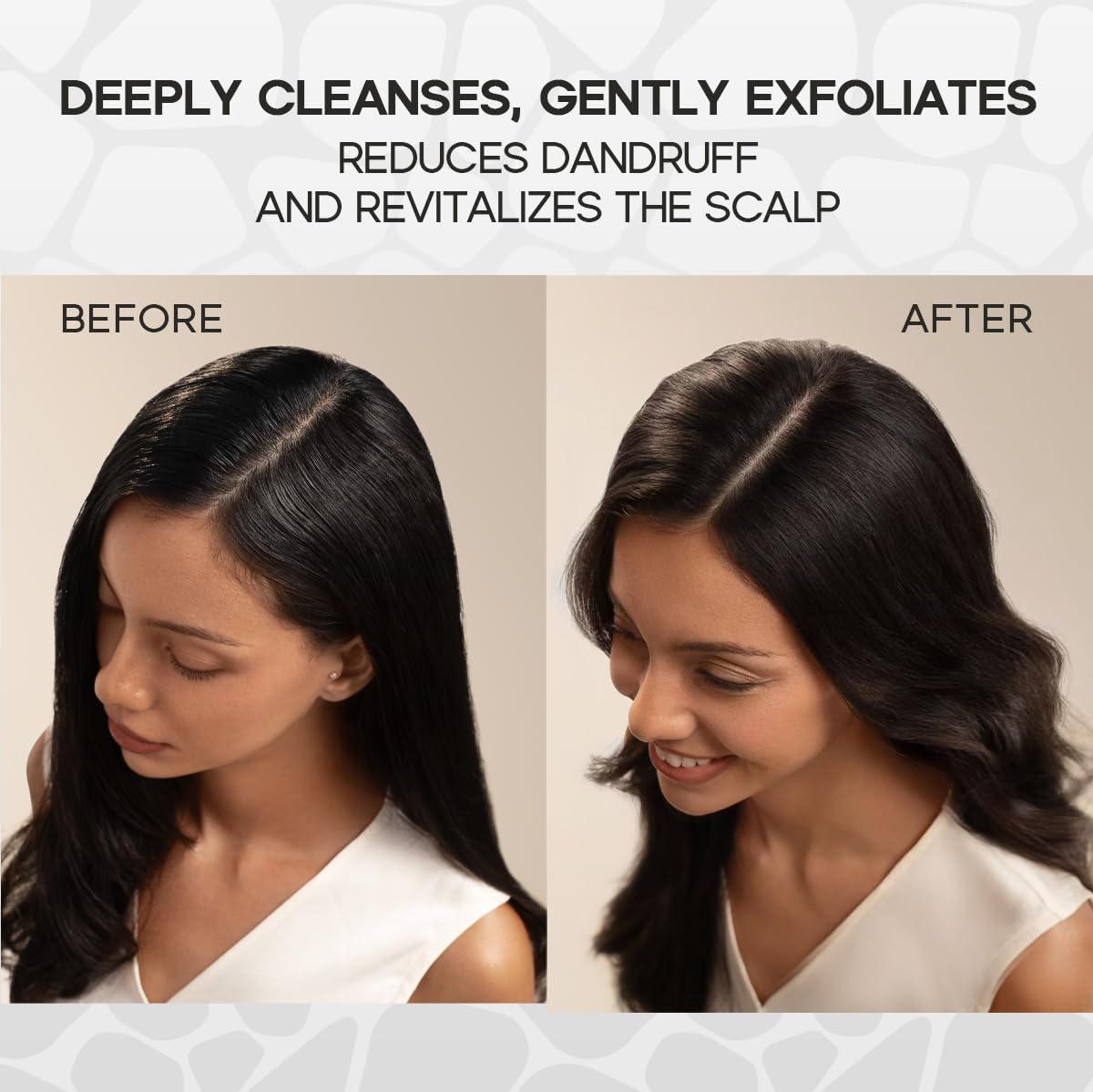 HALOVIDA scalp scrub massage shows cooling relief from mint and rosemary