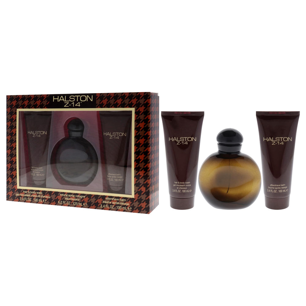 Halston Z-14 hair and body wash bottle for a refreshing cleanse.