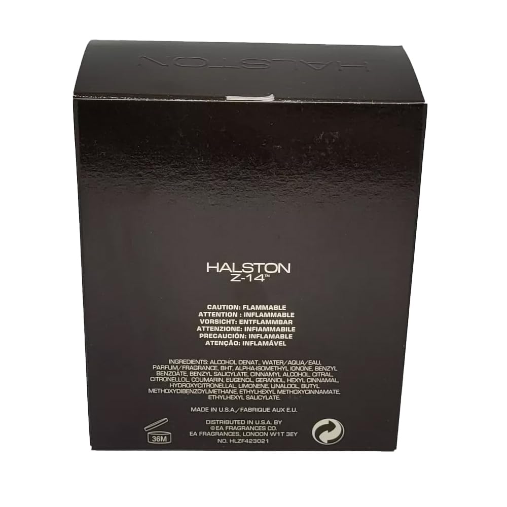 HALSTON Z-14 bottle on skin, reveals subtle scent development during wear.